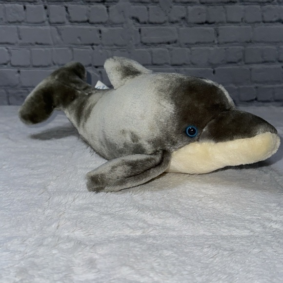 Seaworld Park Gray White Bottlenose Dolphin Plush 14 In Blue Eyes Stuffed Animal - Picture 1 of 13